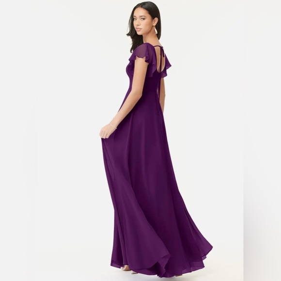 NWT Grape A-Line Ruffled Chiffon Dress in size 0 - Picture 4 of 7